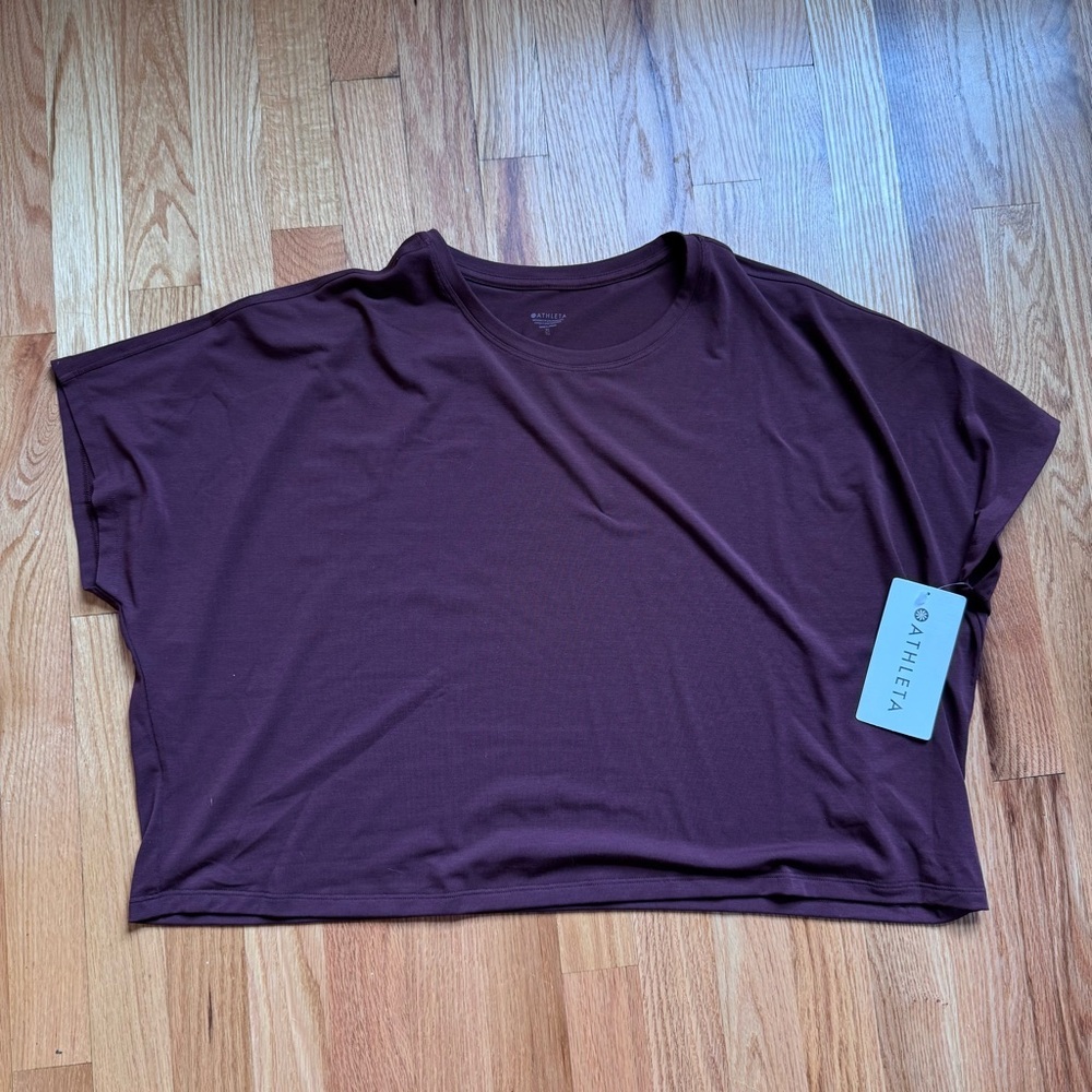 Athleta With Ease Crop Tee brown Short Sleeve Tee Size XL Workout Athletic - Picture 3 of 6